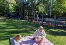 Stitching up on the lawn